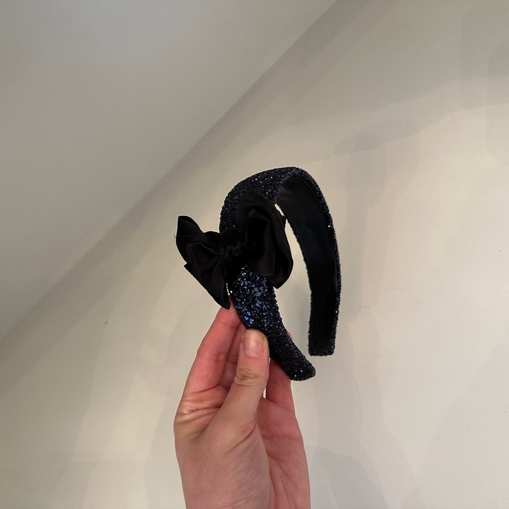 Miu Miu navy blue sparkly headband with block silk bow